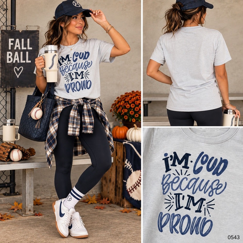 Make Market I'm Loud Because I'm Proud M Graphic Tee Game Day Sports Mom 0543